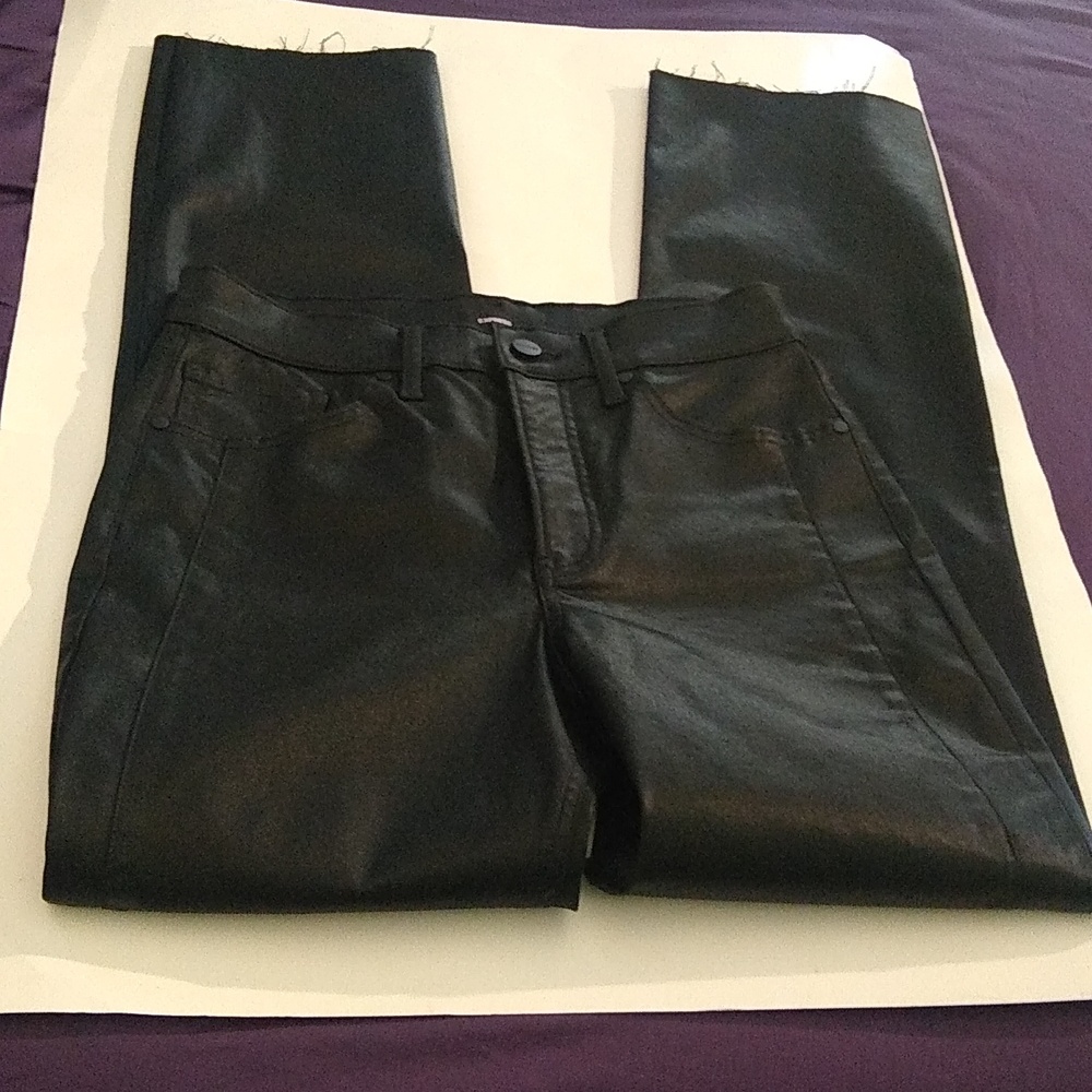 Express black modern straight raw hem black shiny jeans 4R
